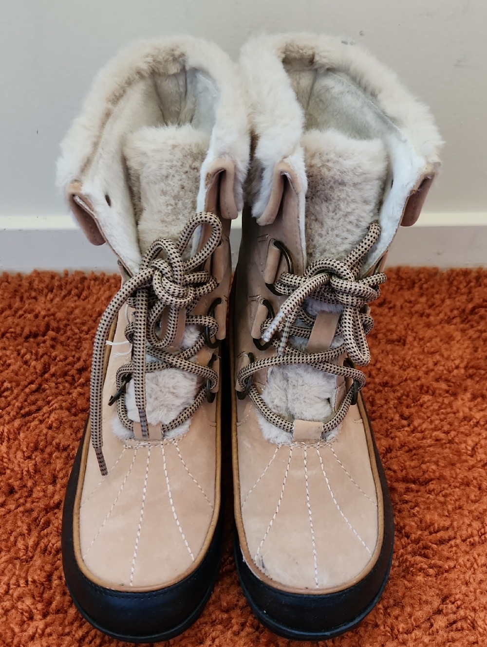 Women’s Taupe Faux-Shearling Lace-Up Winter Boots